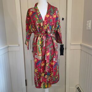 100% Cotton Handmade Robe Shacket Loungewear Floral Colorful Abstract